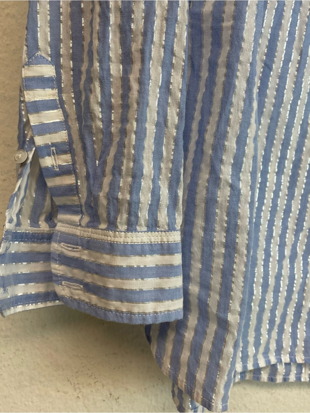 Talbots Light Blue and White Striped Popover Shirt Size L Petites - Picture 5 of 8